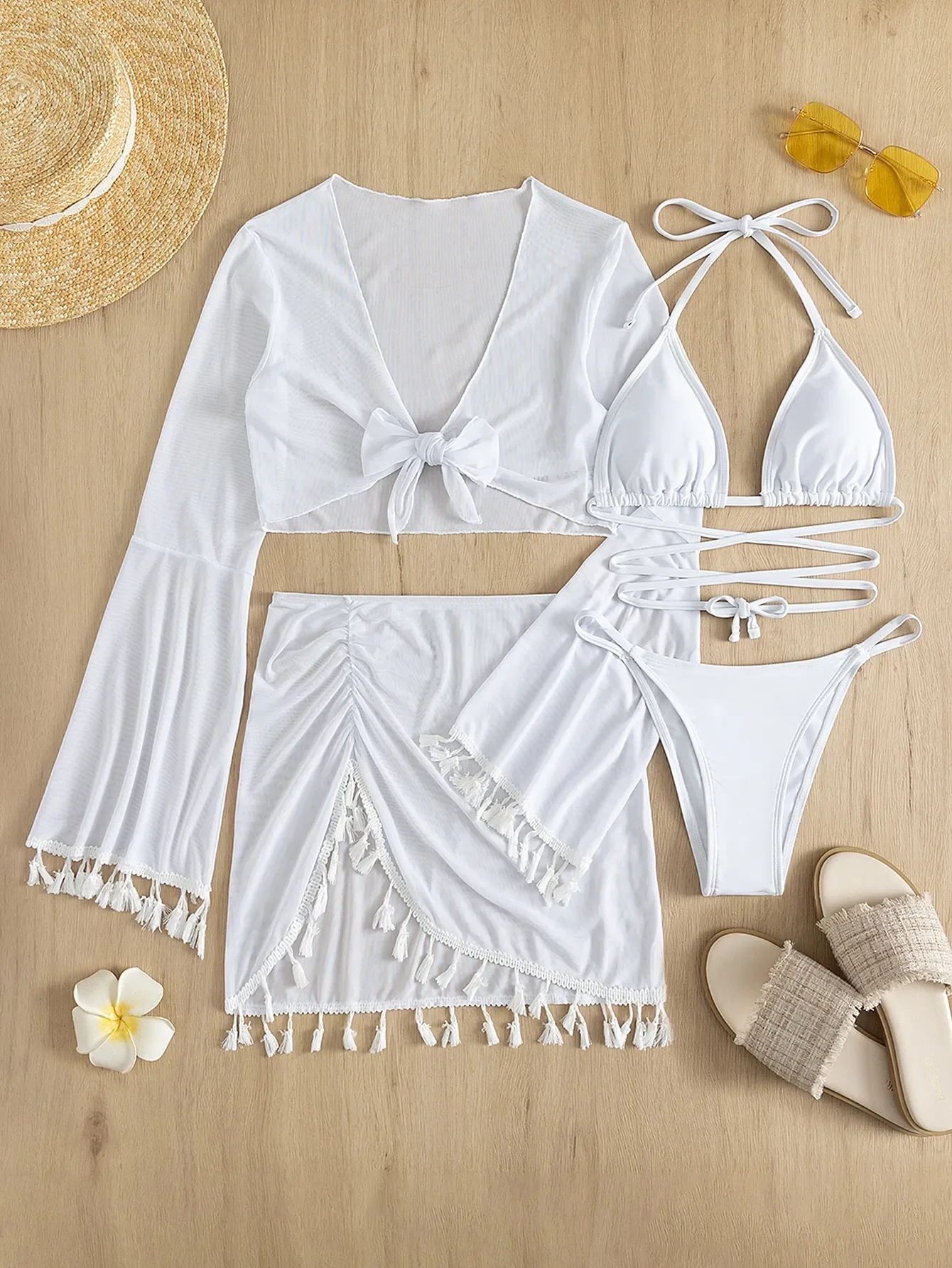Four Pieces Lace Bikini Swimsuit - Image 22