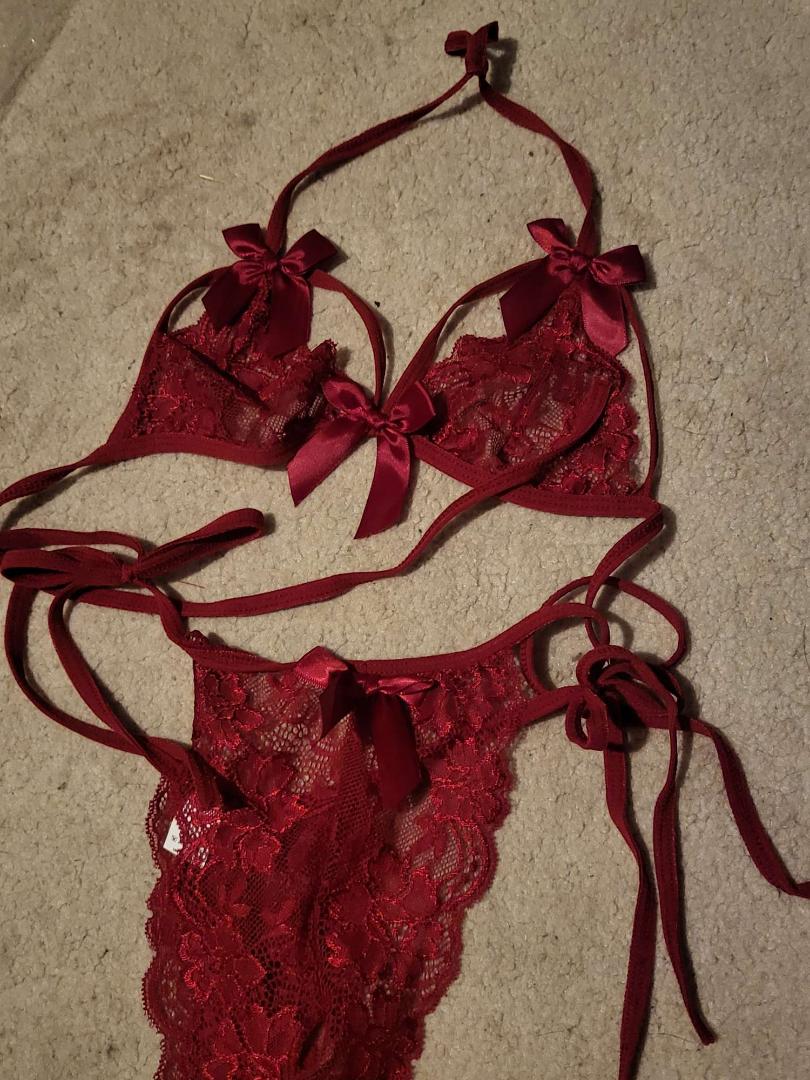 Ribbon Accent Plain Lace Bralette + Thongs - Image 12