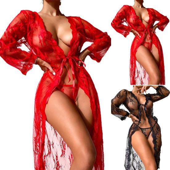 Nightdress Open Front Lace Up Two Piece - Image 9