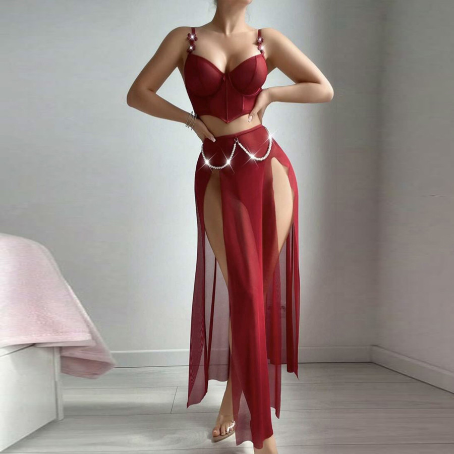 Ihoov Seductive Sheer Mesh Lingerie Set with Pearl Chain - Image 11