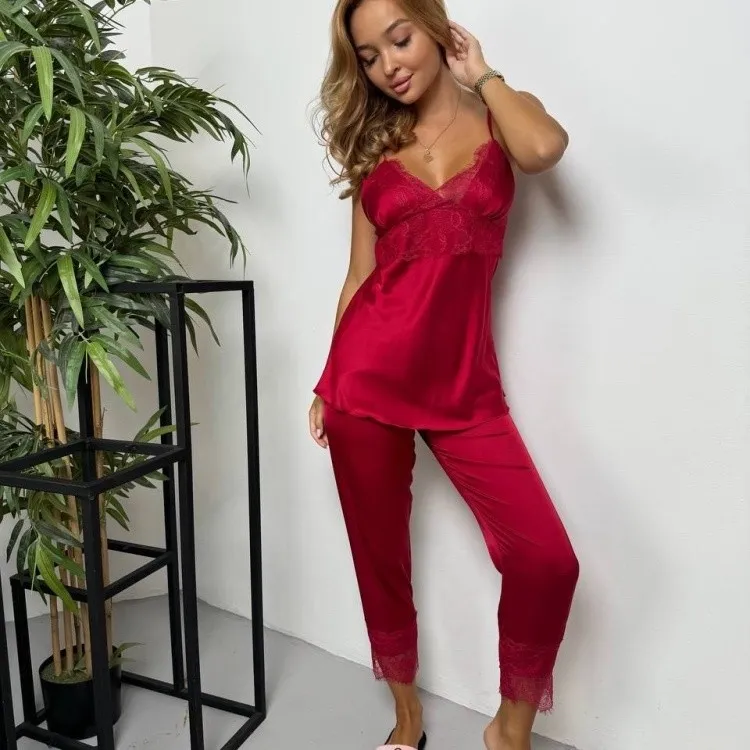 Full Slip Lace White Silk Pajamas Set Women 5PCS - Image 14
