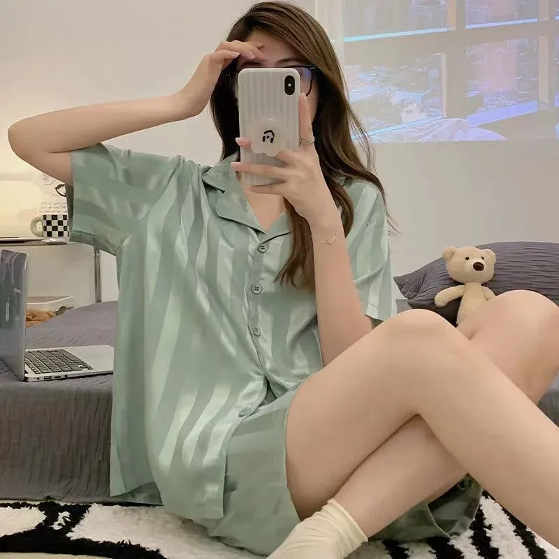Ice Silk Pajamas Ladies Set of Short-Sleeved - Image 8