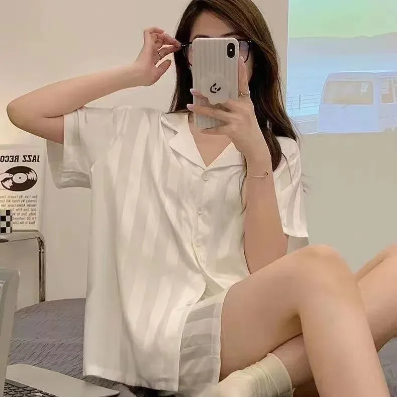 Ice Silk Pajamas Ladies Set of Short-Sleeved - Image 4