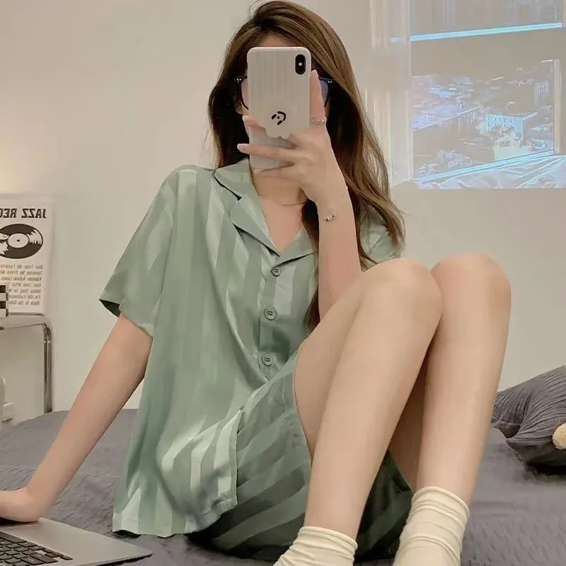 Ice Silk Pajamas Ladies Set of Short-Sleeved - Image 9