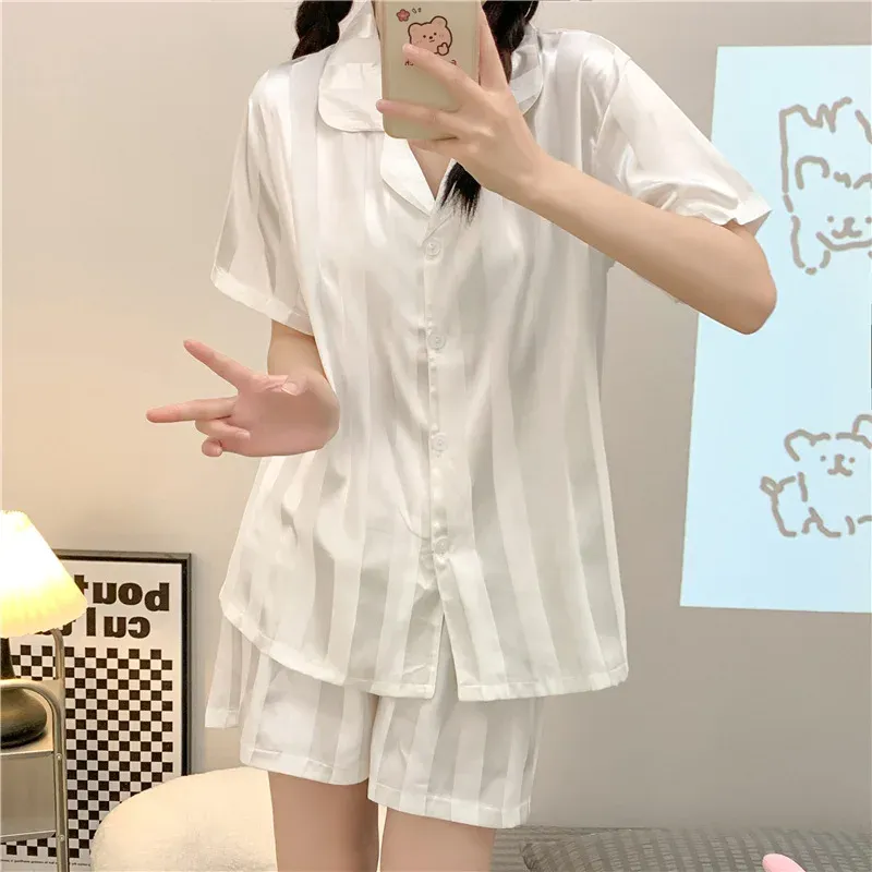 Ice Silk Pajamas Ladies Set of Short-Sleeved - Image 5