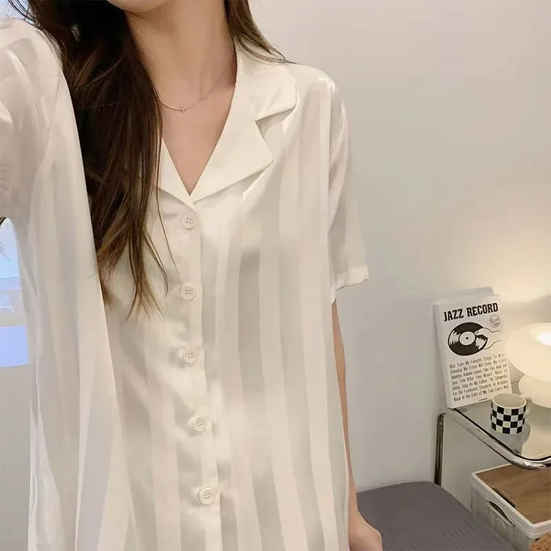 Ice Silk Pajamas Ladies Set of Short-Sleeved - Image 3