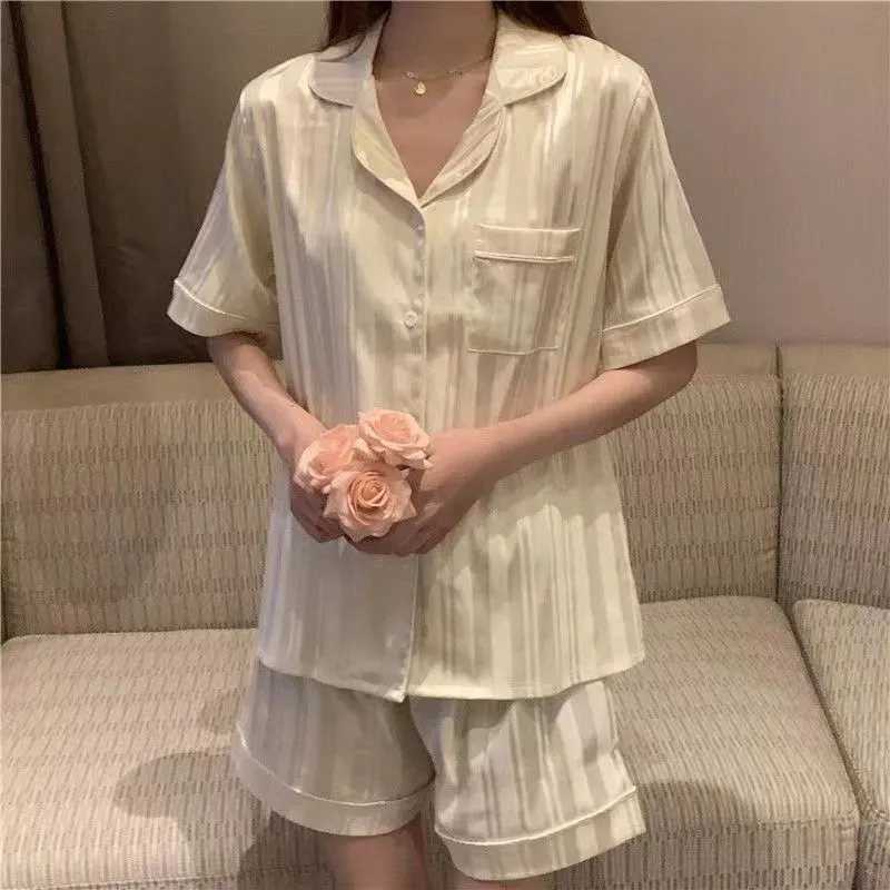 Ice Silk Pajamas Ladies Set of Short-Sleeved - Image 6