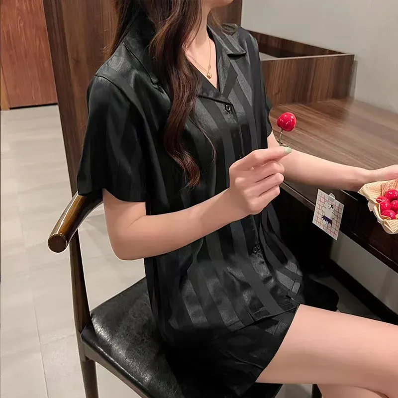 Ice Silk Pajamas Ladies Set of Short-Sleeved - Image 13