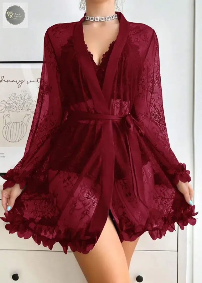 3-Piece Lace Nighty Set Floral - Image 4